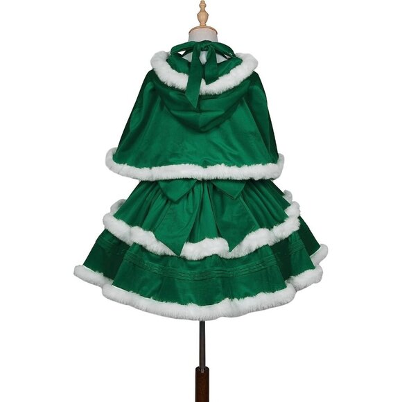 Women's Christmas Green White Dress Santa Outfit Cute Lolita Holiday Costume - Picture 3 of 5